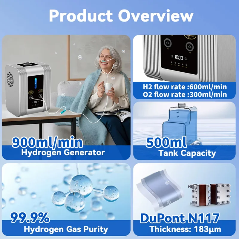 Portable 1000ML HHO Inhaler Hydrogen Suction Inhalation Machine with Molecular Hydrogen Generator Chronic Inflammation Relief