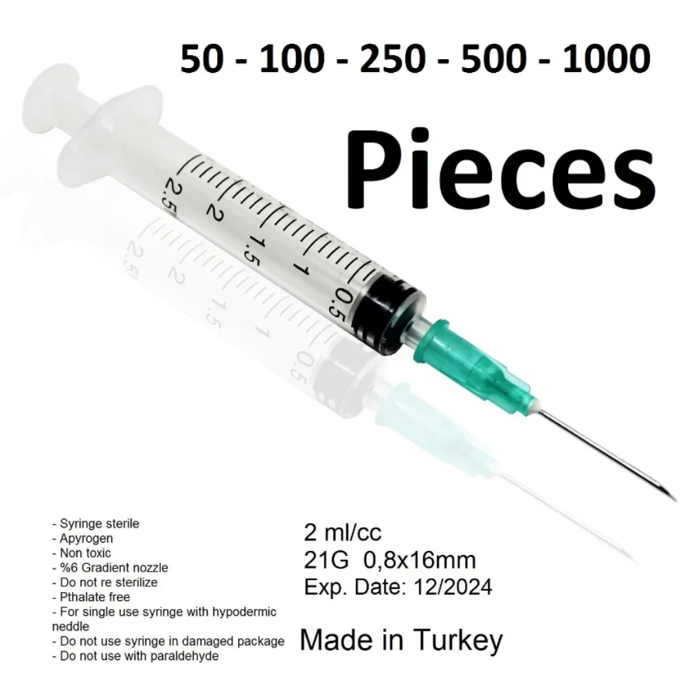 Syringe 2 Ml (21 G) 50 - 100 - 200 - 300 - 500 Pcs / CC Medical Disposable With 21 Needles Sterile Single Aseptic And Separate Packaging Diabetes