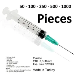 Jeringa 2 ml (21 g) 50 - 100 - 200 - 300 - 500 piezas / cc médica desechable con 21 agujas estéril, embalaje individual, aséptico y separado, tratamiento de la diabetes para médicos hospitalarios