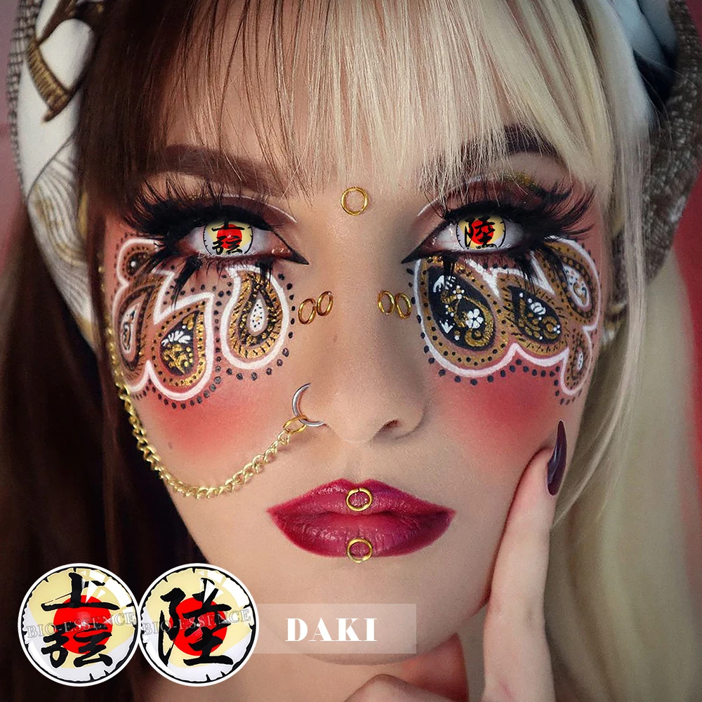 Bio-essence 1 Pair Cosplay Color Contact Lenses Halloween Anime Nezuko Lens Yearly Contacts Cosplay Lenses