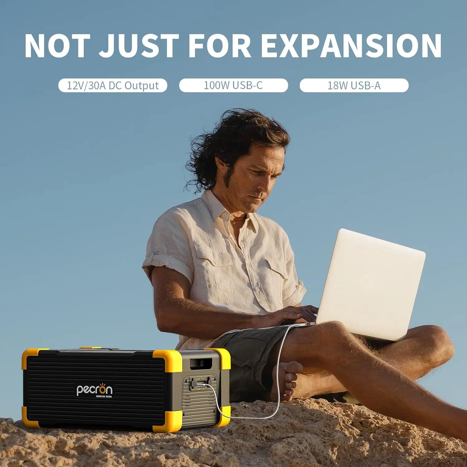 Bateria de expansão econômica EB3000-24V 3072Wh para estação de energia portátil E2000LFP, 100W USB-C e DC12V/30A LiFePO4