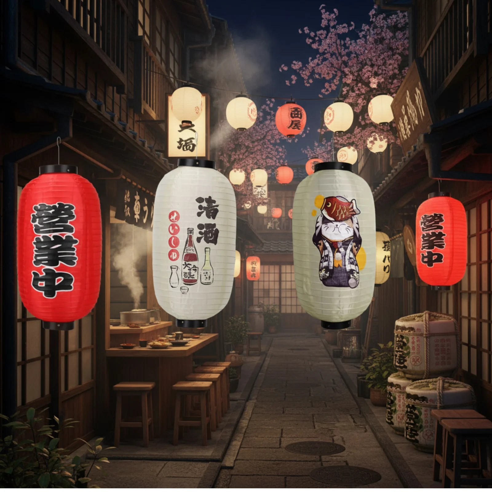 10 Inch Japanese Lantern Waterproof Traditional Chinese Printing Hanging Lantern for Sashimi Sushi Restaurant Decoration