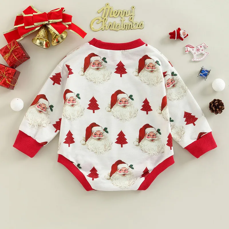 RUEWEY Christmas Newborn Baby Girl Boy Clothes Autumn Winter Bodysuit Baby Stuff Santa Tree Print Long Sleeve Jumpsuit for Kids