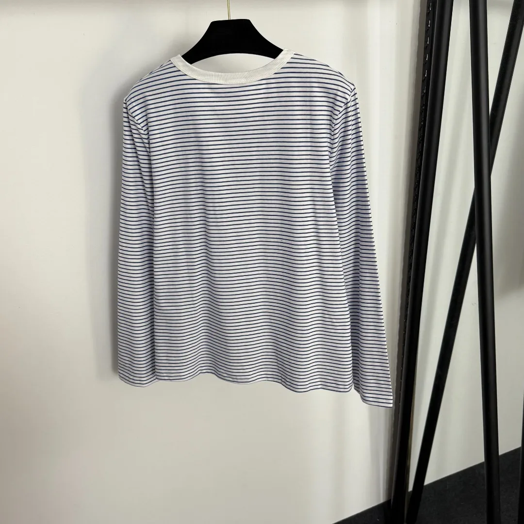 

2025 Summer/Autumn New Style Women's Letter-Printed Striped Long-Sleeved T-Shirt