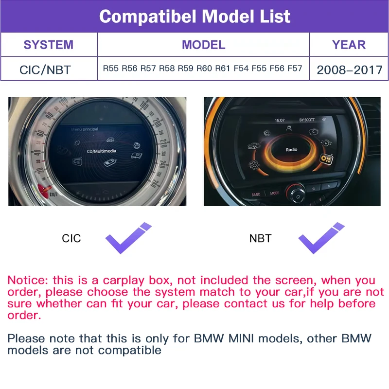 Kabelloses CarPlay Android Auto für Mini R55 R56 R57 R58 R59 R60 R61 F54 F55 Clubman Countryman Hardtop John Cooper F56 F57 – Detail 1