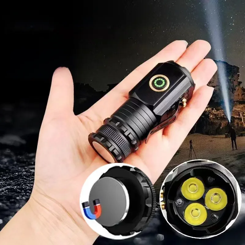 3LED Mini lampe de poche Rechargeable EDC torche étanche randonnée Camping lampe de poche Portable 16340 batterie avec stylo pince queue aimant
