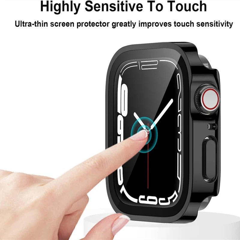 Custodia impermeabile per Apple Watch 7 8 45mm 41mm 49mm 44mm 40mm custodia protettiva per schermo con bordo dritto iWatch 4 5 SE 6 7 8 Ultra