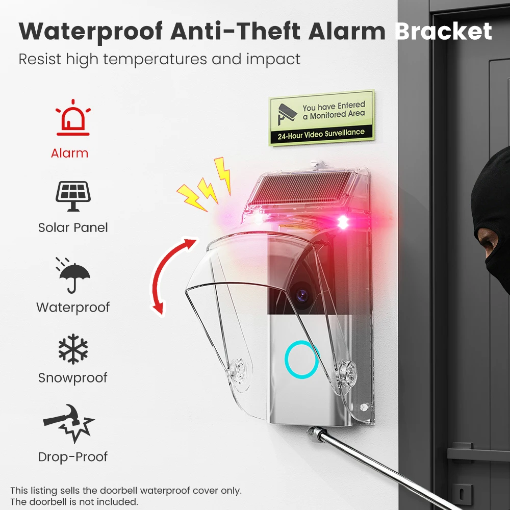SMATRUL Anti-Theft Bracket Doorbell Waterproof Door Bell Chime Protective Cover Magnetic Audible Visual Alarm Transparent Bracke