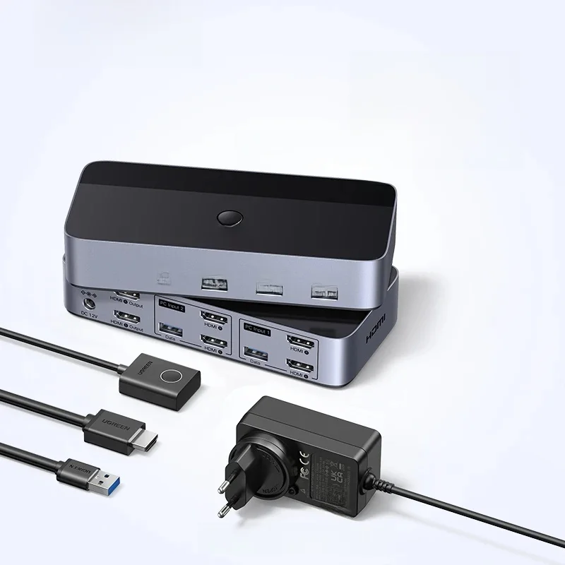 Przełącznik KVM HDMI UGREEN dla 2 monitorów, 2 komputerów, 4K 8K 60Hz, USB C, USB 3.0, do udostępniania monitora, klawiatury, myszy, drukarki z obsługą HDR i 3D — zdjęcie produktu 7
