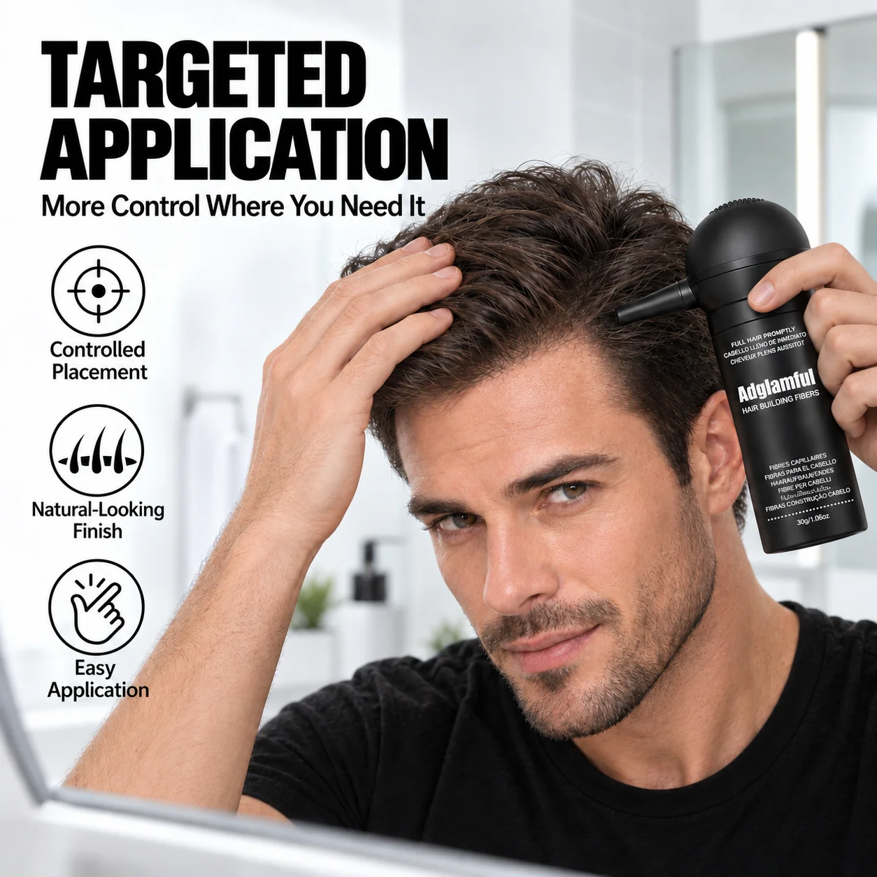 Adglamful 3-Piece Hair Building Fibers Kit 30g with Precision Applicator & Hairline Template, Halloween Grooming Gift
