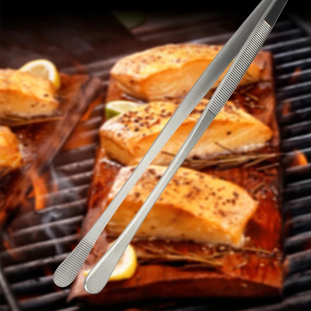 30cm Szczypce do grilla ze stali nierdzewnej Szczypce do żywności Klips do żywności Narzędzie do grilla Akcesoria do grillowania Okrągłe/ostra szczypce do gotowania — zdjęcie 2