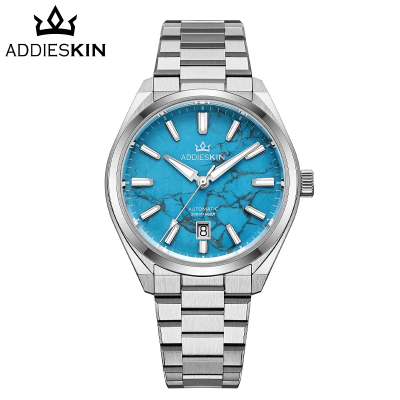 ADDIESKIN K010 Men's Automatic Watch - Turquoise Dial Natural Stone Sapphire Crystal Miyota 9015 BGW9 Luminous 200m Waterproof