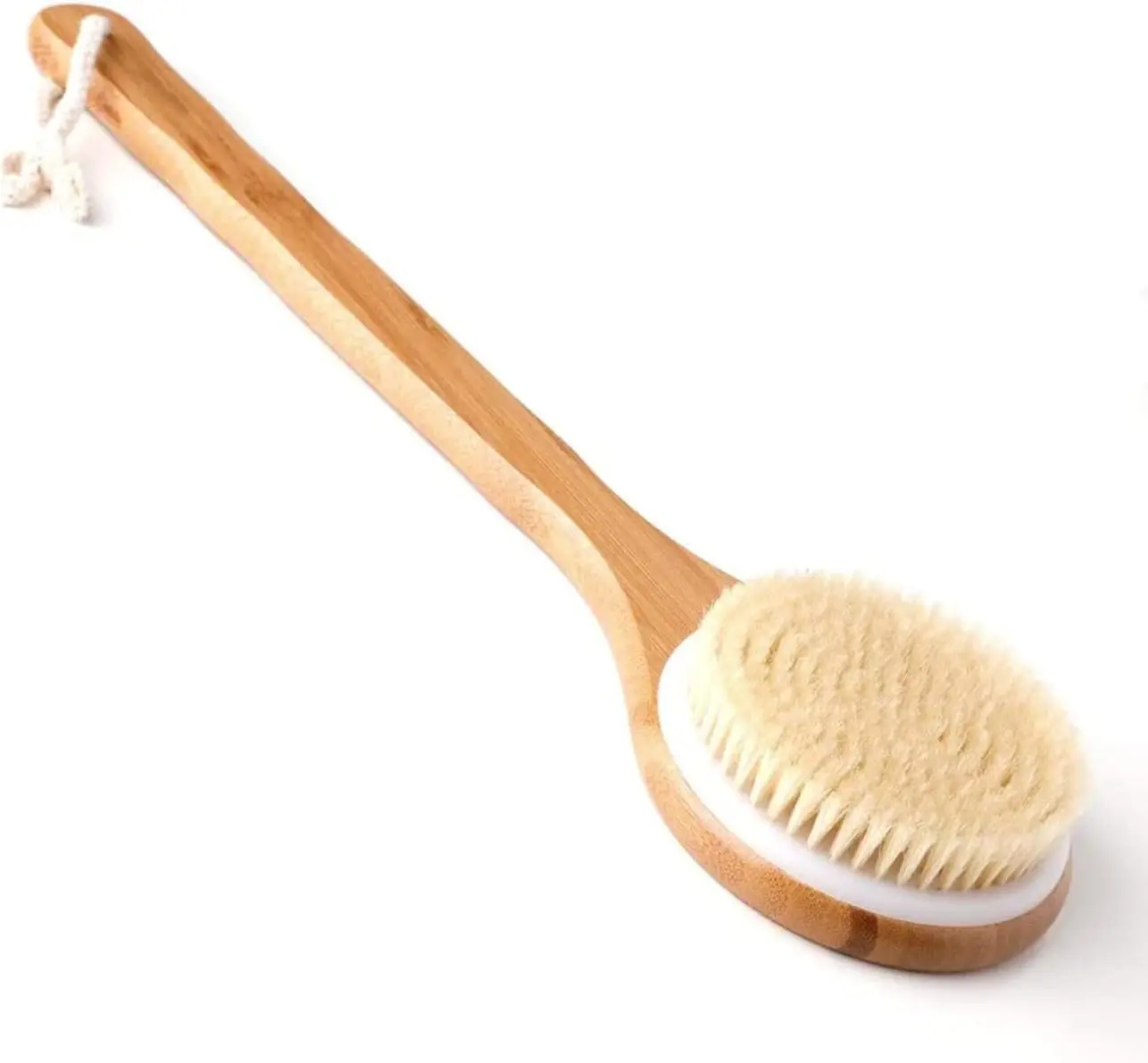 Bath Brush Long Handle, Shower Brush Soft Body Brush Back SPA Clean Natural Bristles Exfoliating Brush Long Wooden Handle Brown