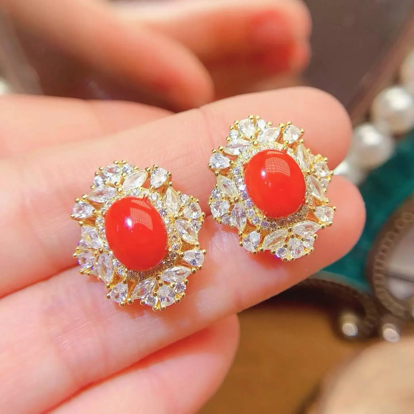 KJJEAXCMY Joyería de Boutique, Plata Pura 925 con Incrustaciones de Gemas de Coral Rojo Natural sin Impurezas, Pendientes para Mujer, Regalo para Novia