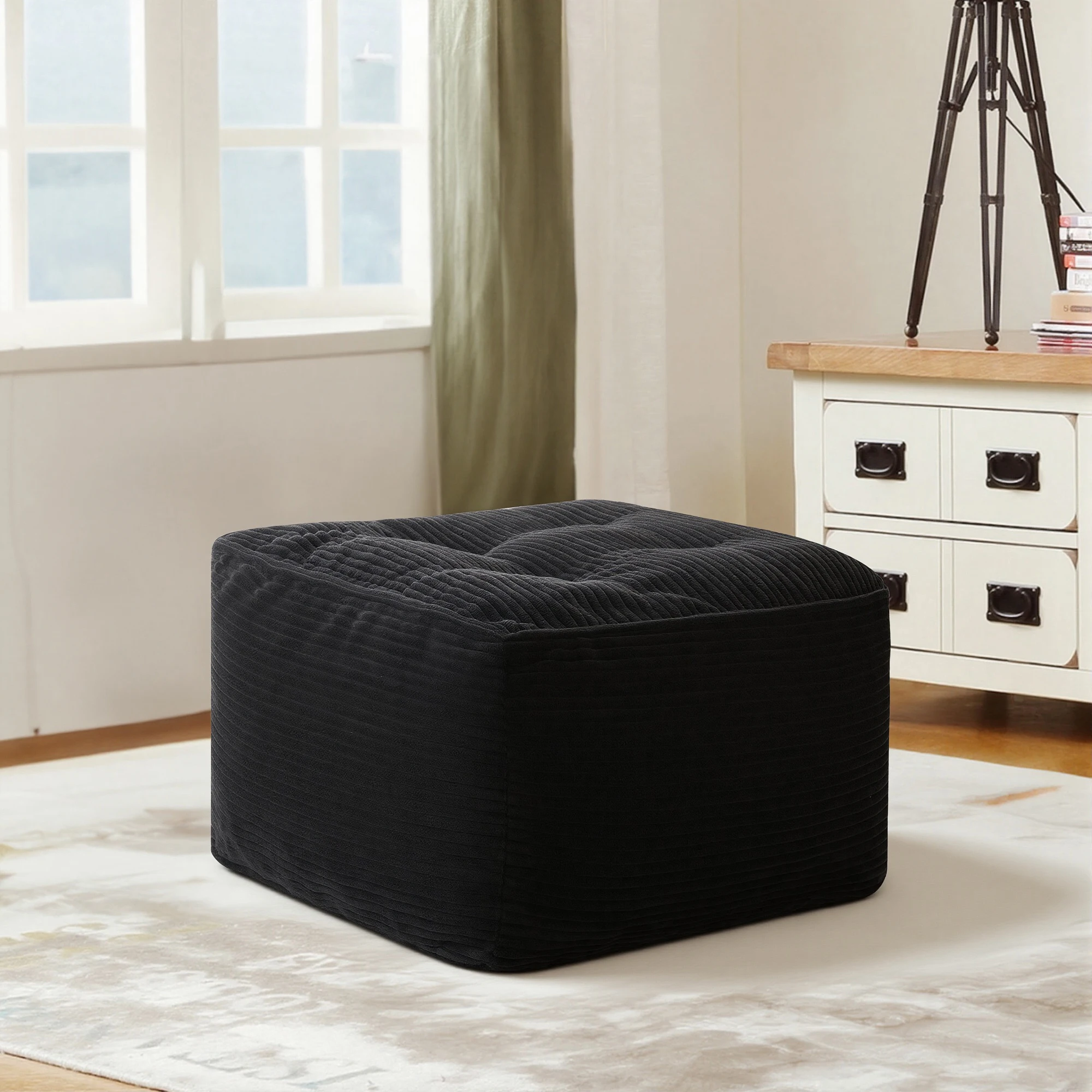 

Черный вельветовый квадратный пуф-оттоманка, мягкая подушка-подставка для ног с каретной стяжкой для гостиной и спальни