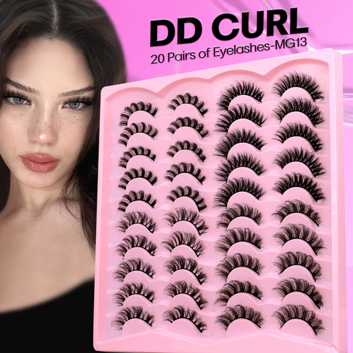 GROINNEYA Lashes 3D Faux Mink Lashes Fluffy False Eyelashes DD Curl Russian Strip Lashes Soft Wispy Reusable Eyelashes Makeup