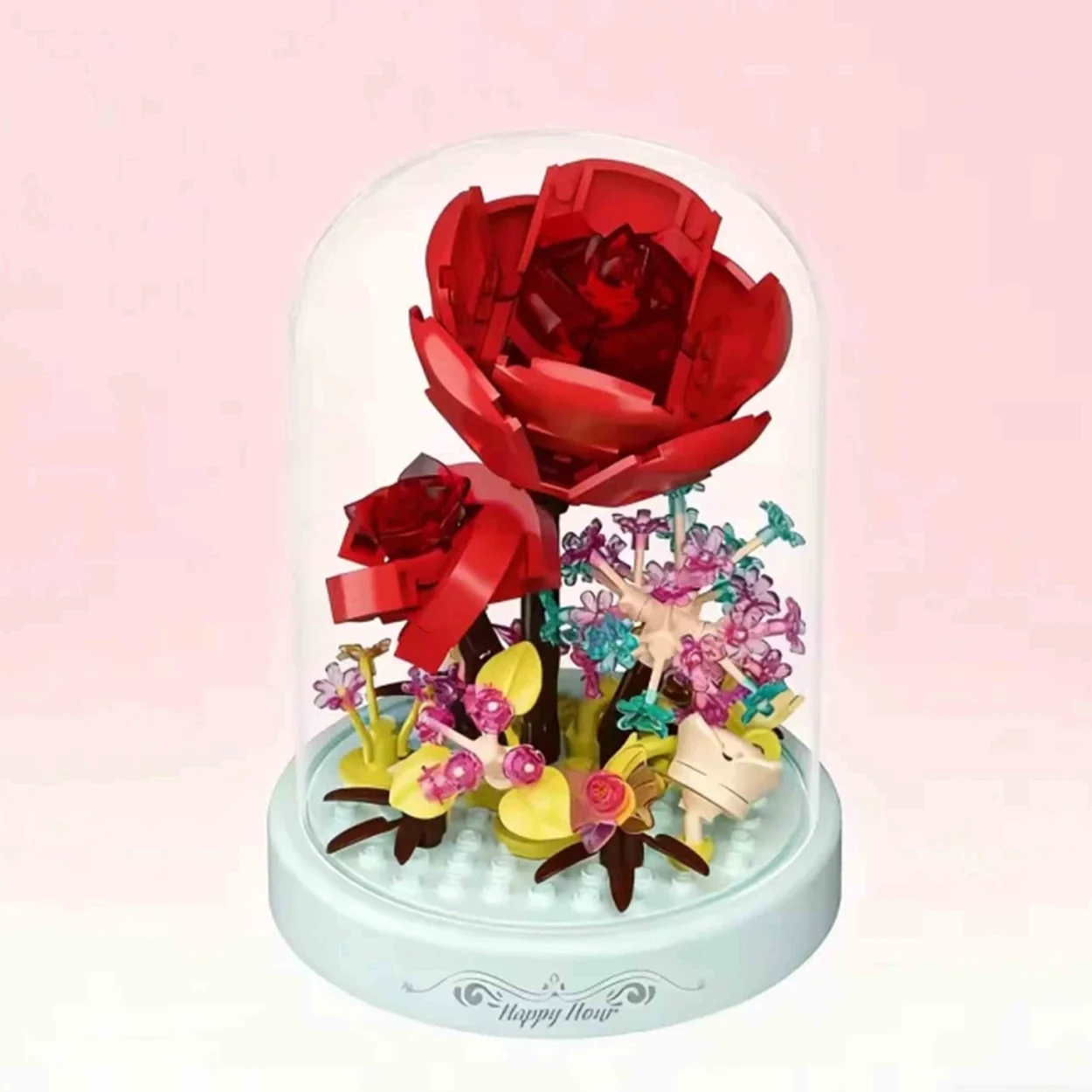 لتقوم بها بنفسك MOC زهرة اللبنات مع غطاء غبار الحفاظ على زهرة صغيرة اللبنات ديكور المنزل سطح المكتب الحلي الجمعية لغز اللعب هدايا عيد الميلاد هدايا الفتيات اكسسوارات الديكور #2