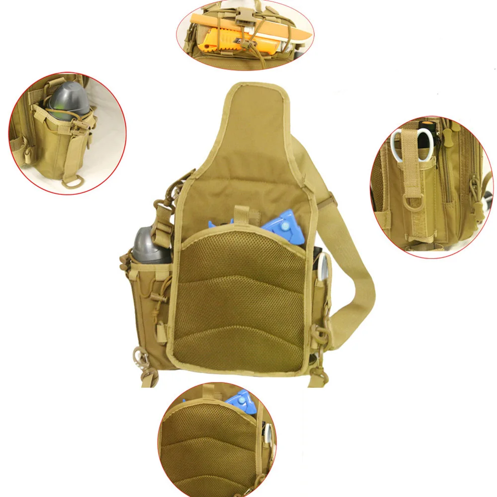 Multifunct Tactical Fishing Sling Bag With Rain Reflective Cover EDC Molle Range Bag ,For Outdoor Travel Cycling Fishing