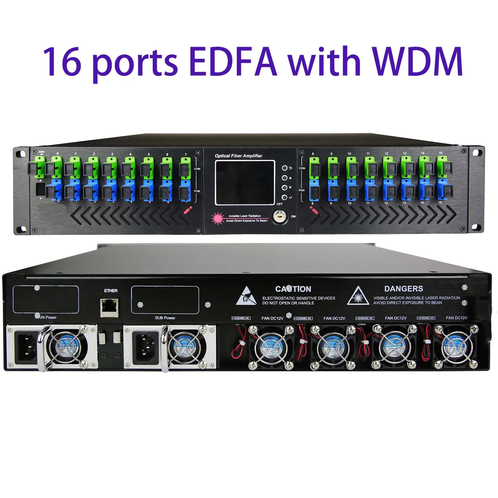 16 ports EDFA with WDM, supports SNMP, WEB, free shipping, 16x23dBm, with WDM 1550nm Optical Fiber Amplifier Cable Erbium-Doped