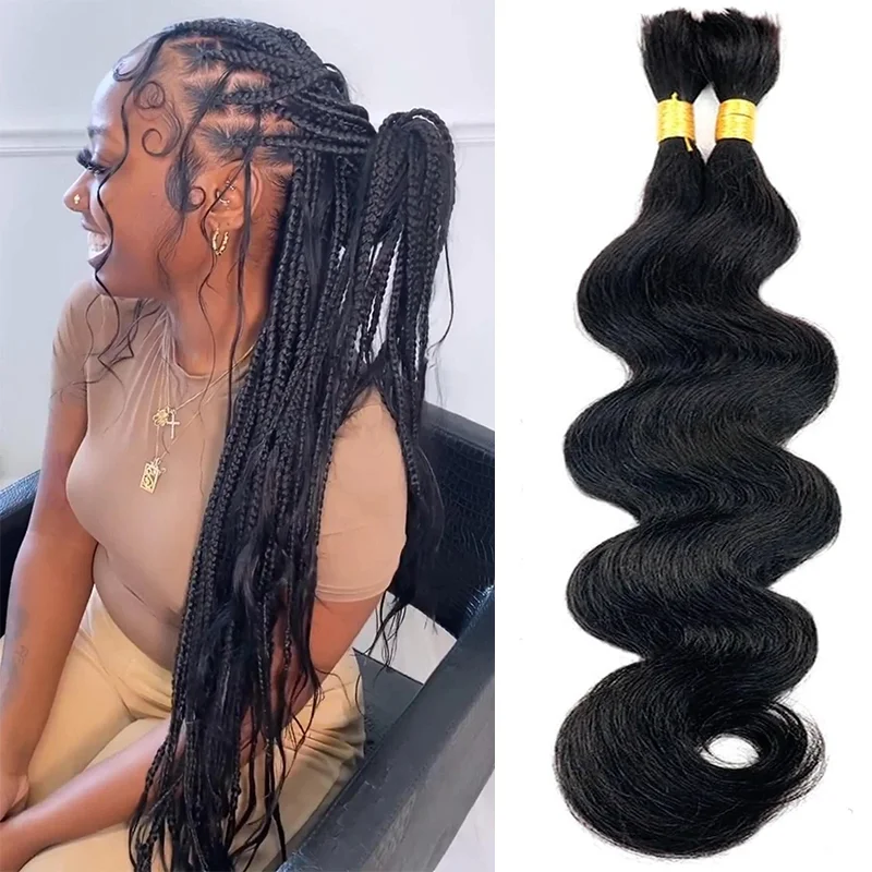 Bulk Hair For Braiding Human Hair Body Wave Braids Hair Full End Bulk Human Hair Extensions 1/2 Bundles No Weft Natural Black