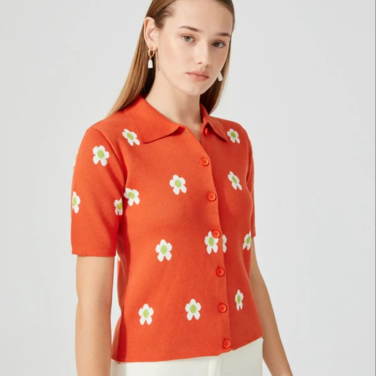

2022 Spring Women Short Sleeve Knitwear Blouse For Cute Girl Feminine Clothing Fashion Vintage Cotton Cardigan Office Lady Style