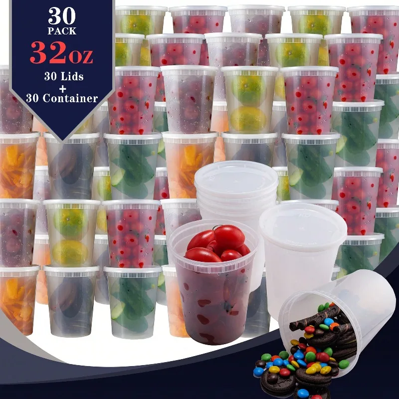 32oz 30 Pack Food Containers With Airtight Lids, Food Storage Container, Disposable Plastic To Go Containers, Bento Box, Stackable, Leak-Proof, MicrowaveSafe, DishwasherSafe, Kitchen Organizers And Storage