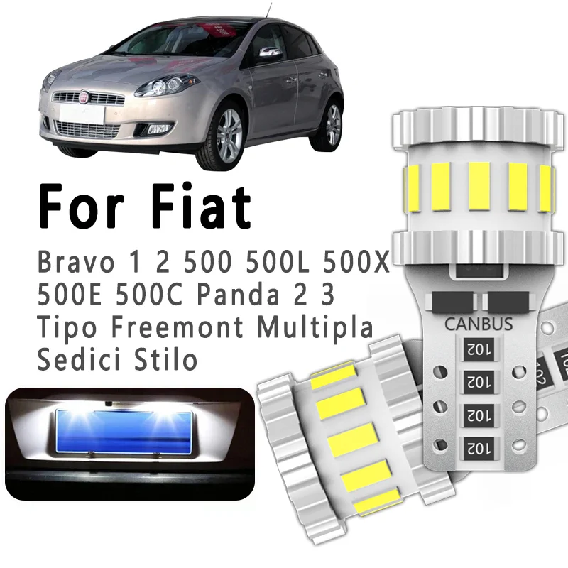 2Pcs Car T10 LED Bulbs For Fiat Multipla Bravo 1 2 500 500L 500X 500C Panda 2 3 Tipo Freemont Sedici Stilo License Plate Lights