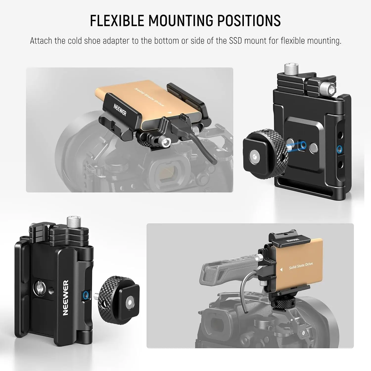 NEEWER Halterung SSD-Halterung mit Kaltschuh-Kabelklemme, 1,6"-2,6" für Samsung T5 T7 SSD SanDisk, kompatibel mit SmallRig – Detail 8