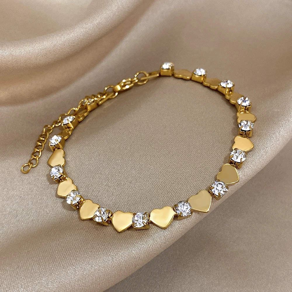 Luxury Shinny Zircon Stainless Steel Bracelet for Women Trendy Jesus Cross Heart Charm Bracelet Bangle Waterproof Jewelry Gift