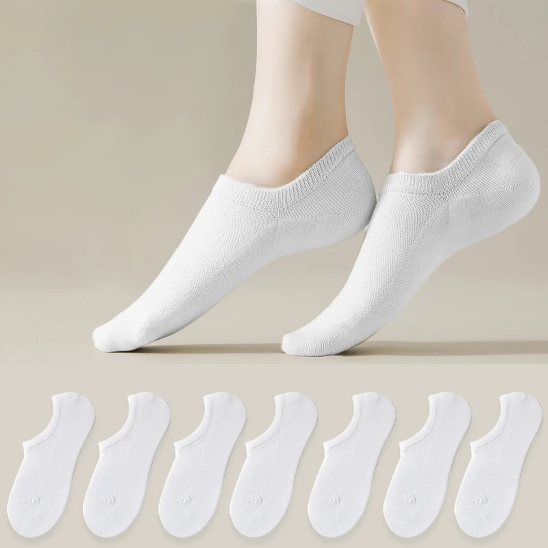 7 Psets Front Nos Hole-proof White Fake Sox Shearing Silicone Summer Mesh Screw Wearing Women's Muji