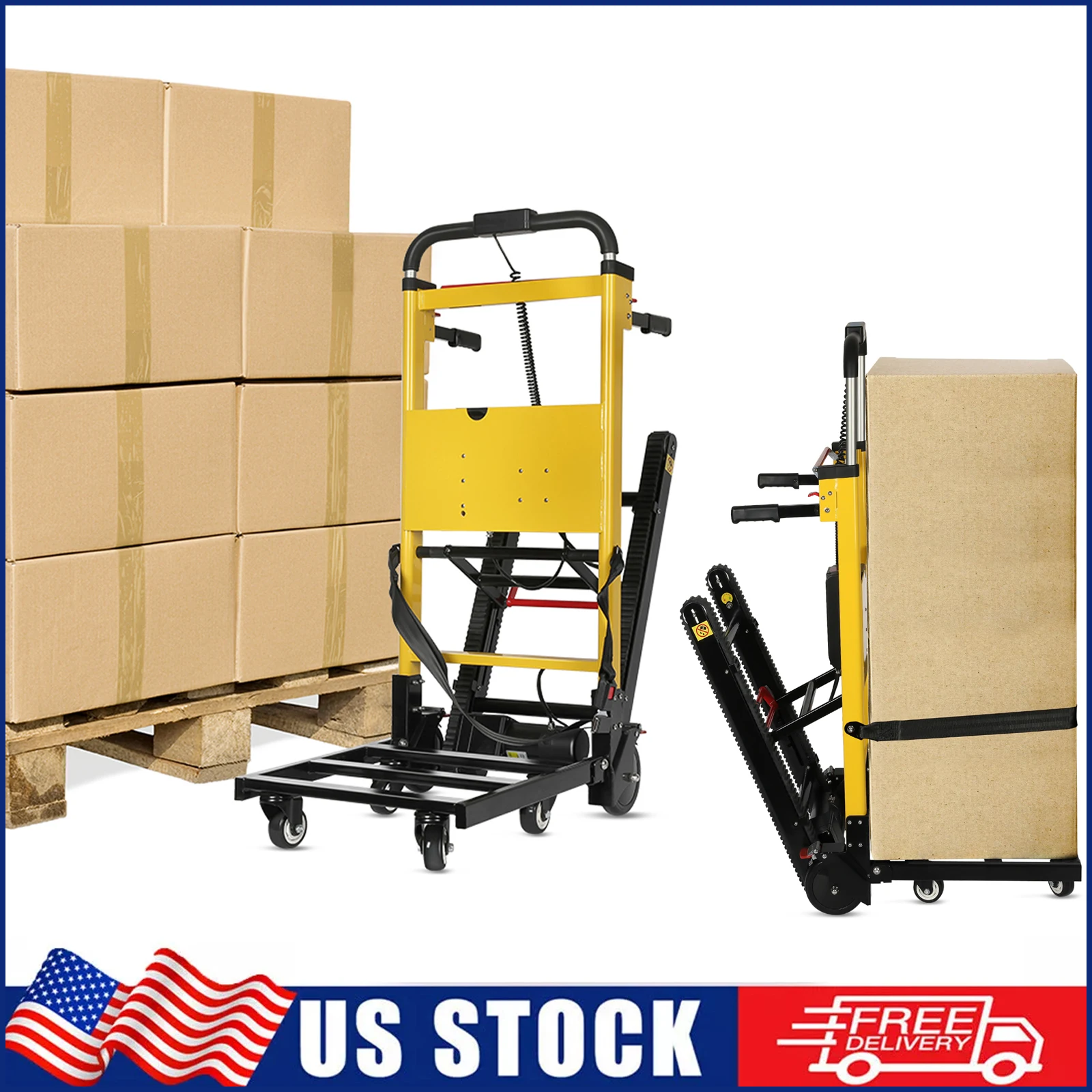 Electric Stair Climbing Dolly, 600lb Max Load Heavy Duty, 130W Motor Powered Stair Climber Dolly Cart with 6 Wheels Motor Powered for Furniture Family Logistics Warehouse