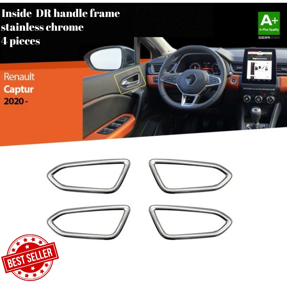 For Capture Inside Door Handle Chrome Frames, 2020- , 4 Pieces, Renault Car Accessories, Iconic, Tech, Evolution,Balance Version