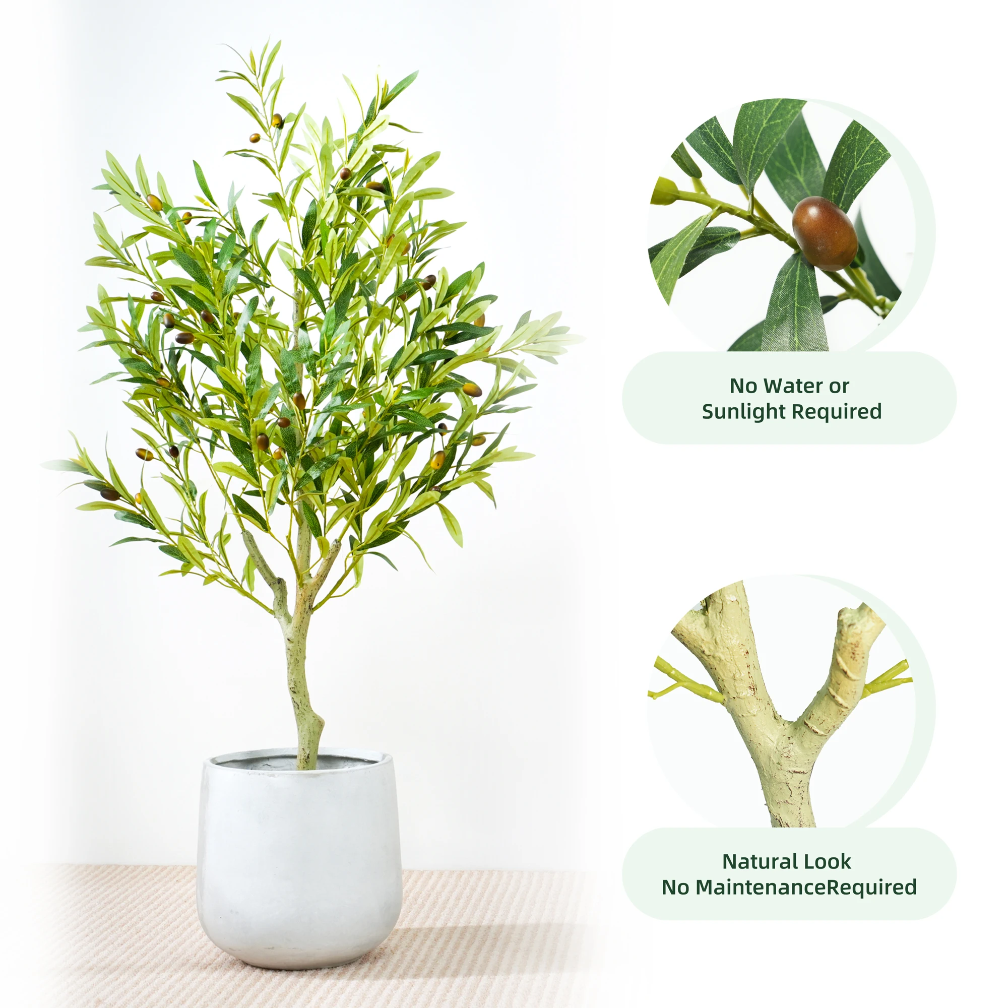 mcc direct Artificial Olive Tree, Decorative Artificial Plant with Plastic Planter and Artificial Moss for House Bedroom Office