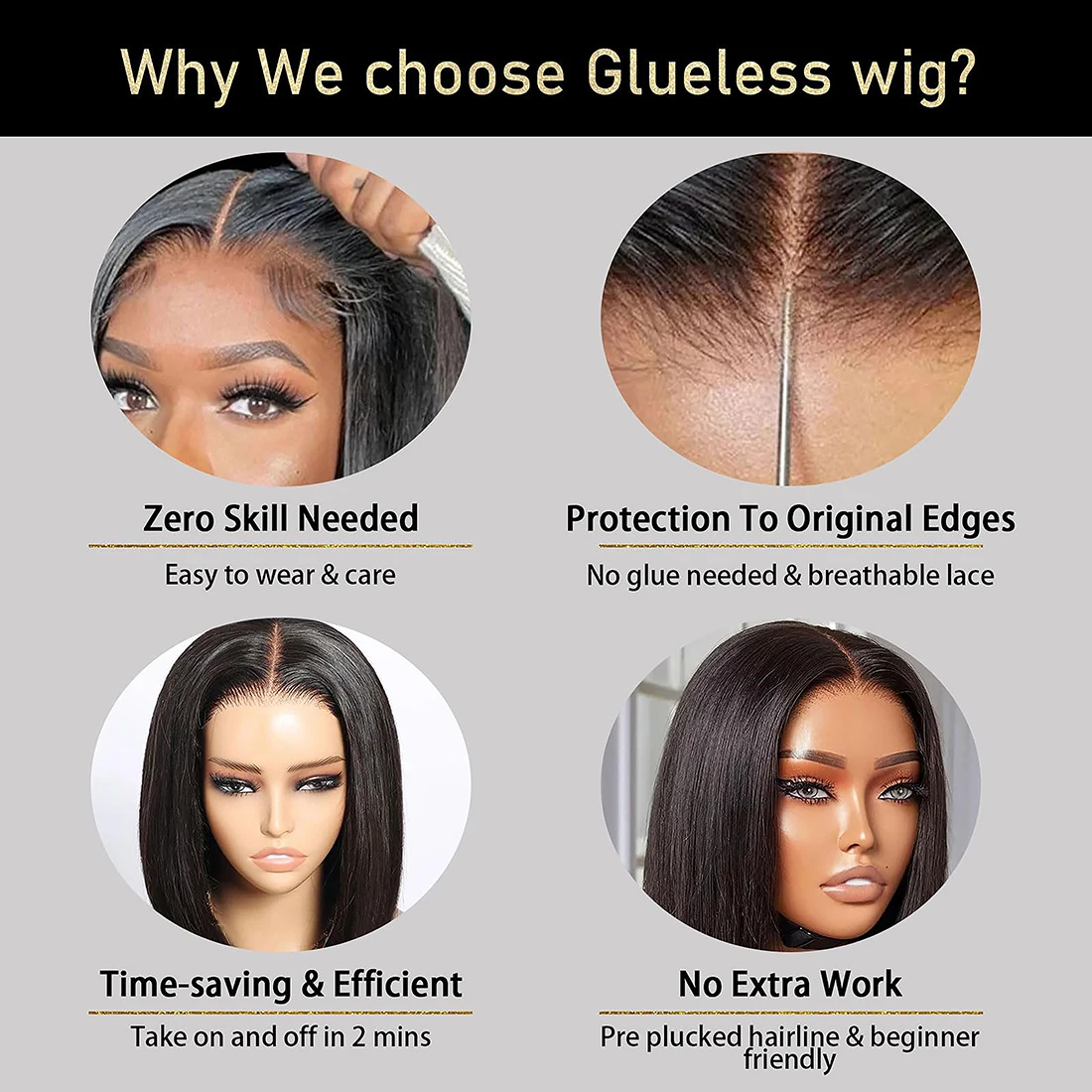 Wear and Go Glueless Wigs Human Hair Pre Plucked Pre Cut Upgrade 6x4 Lace Closure Wigs Human Hair for Beginners Straight Bob