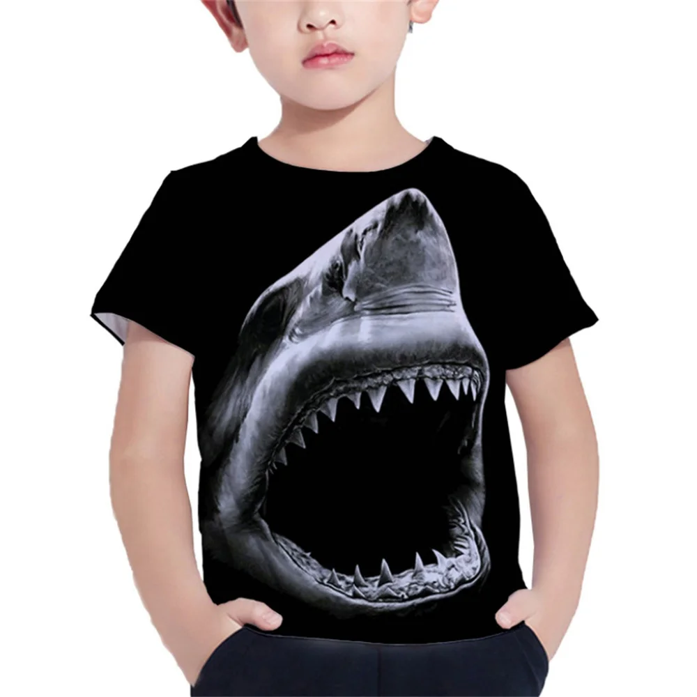 Shark Tshirt Kids Clothes Summer Animals Blue Sea T-Shirt For Boy Tee Shirt Children Top 2023 Short Sleeve 3d Print Girls Tees