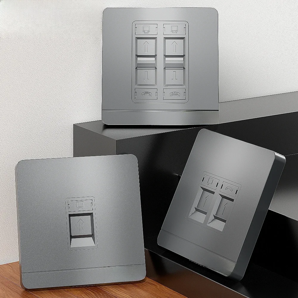 AMPCOM Plaque murale grise 1, 2 ou 4 ports pour prise réseau et téléphonique RJ45 RJ11