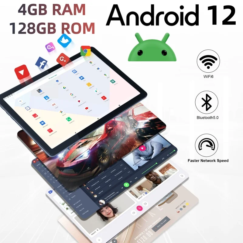 Hot Sales 4GB RAM 128GB ROM 10.1" Android 12 Tablet Octa Core MTK8183 CPU Support GPS WIFI 6000mAh 1 xType-C USB Port