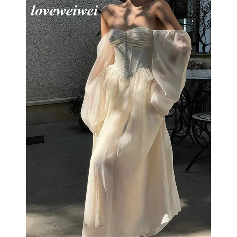 Elegant Vintage Ivory Prom Dresses Sweatheart Wedding Party Dress Button Off The Shoulder Evening Dresses платье на выпускной