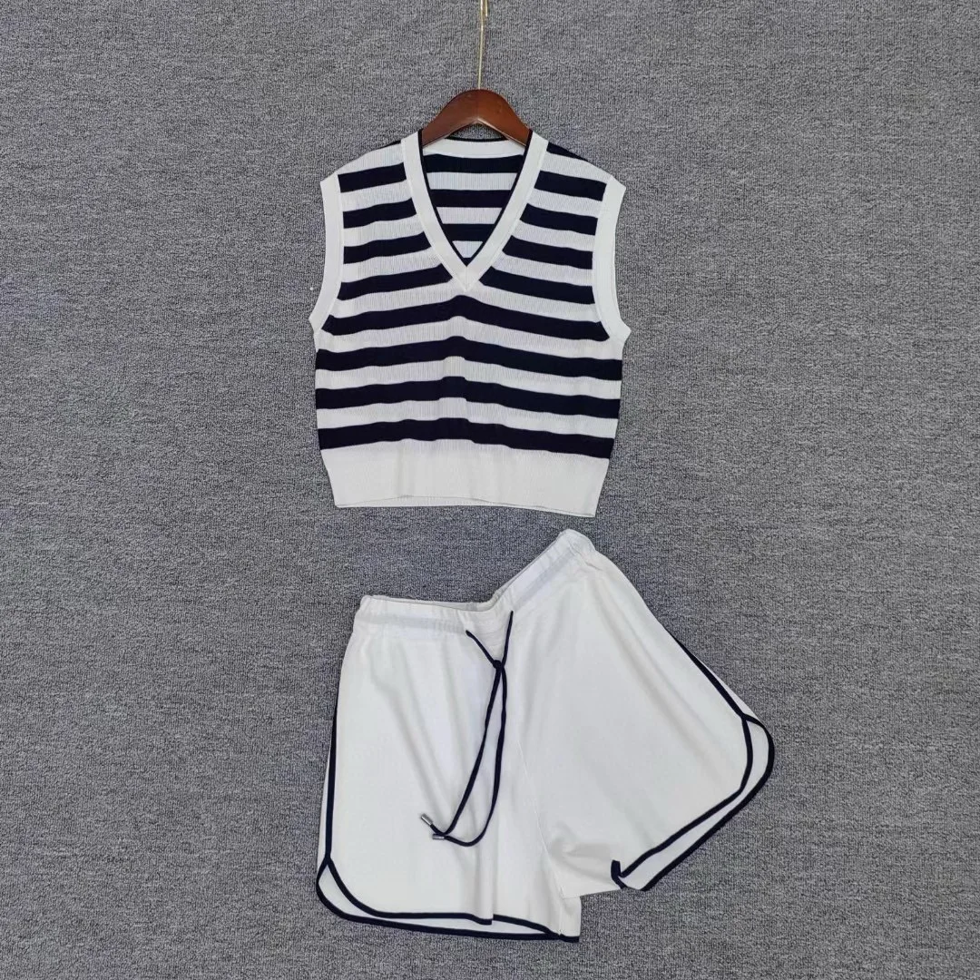 Modern nautical inspired sleeveless knit two piece set