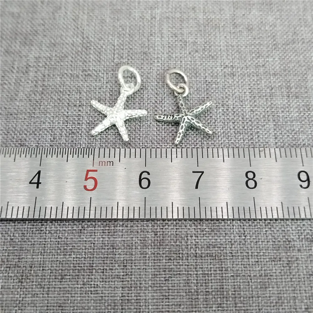 2 Pieces of 925 Sterling Silver Starfish Charms 2-Sided Sea Beach Pendant for Bracelet Necklace