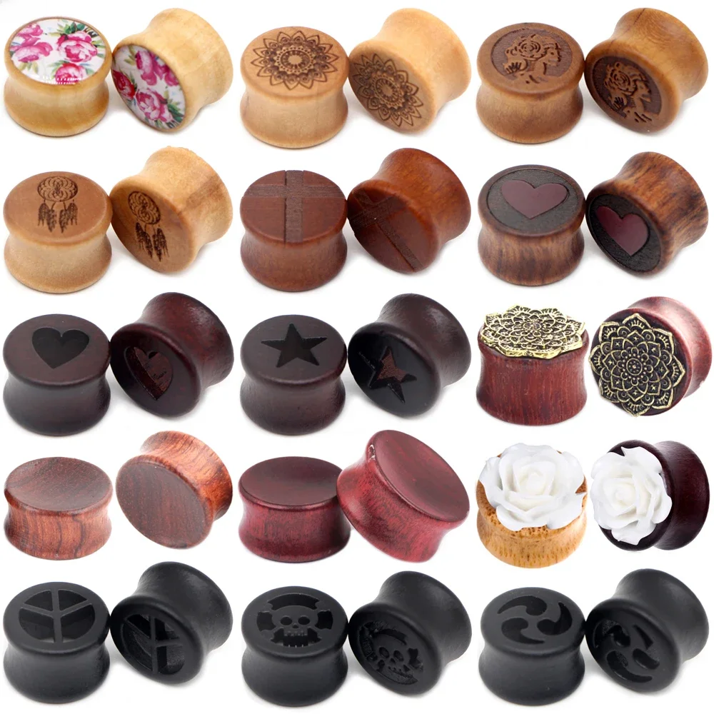 Alisouy 2 szt. Drewniane zatyczki do uszu Flesh tunele wskaźniki 6-30mm ucho Tragus Expander palisander bambus fioletowe serce piercing biżuteria — zdjęcie 2