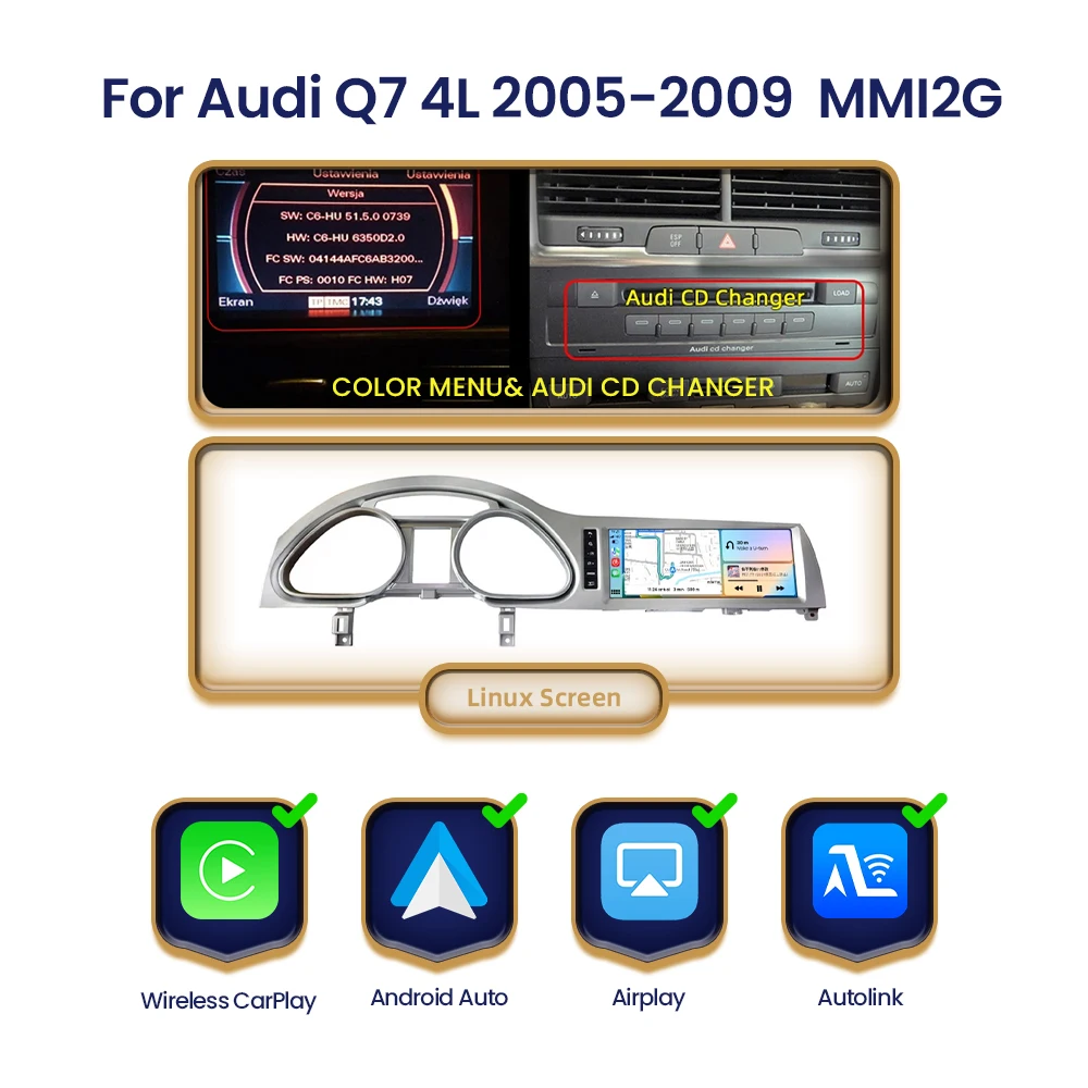 BONROAD Linux Touchscreen Draadloze Carplay Autoradio Android Auto Voor Audi Q7 4L 2005-20015 GPS Navigatie Multimedia speler