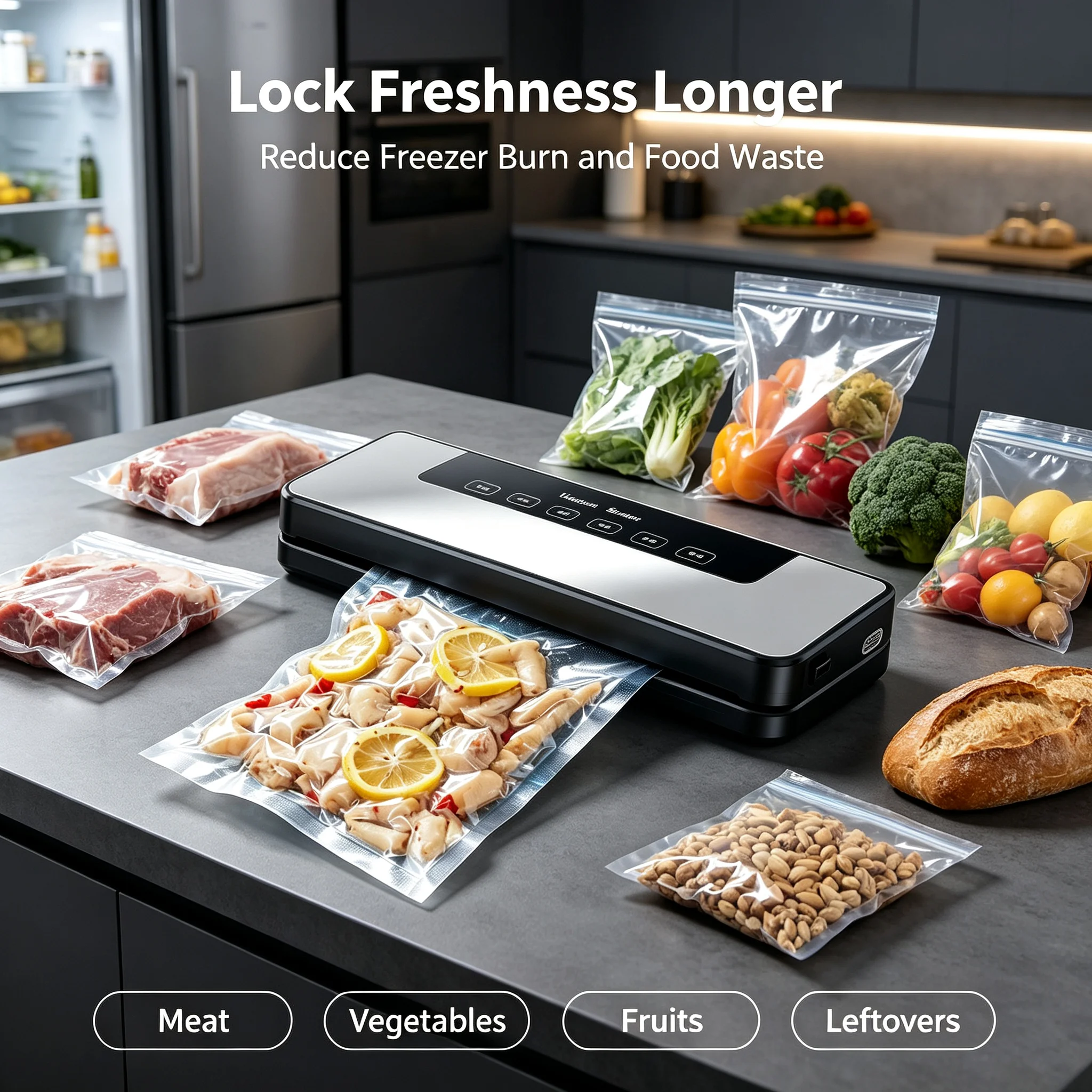 Household Vacuum Sealer Machine, Built-in Sliding Cutter, One Touch Operation, Electric Vacuum Packaging Machine for Kitchen Food Storage