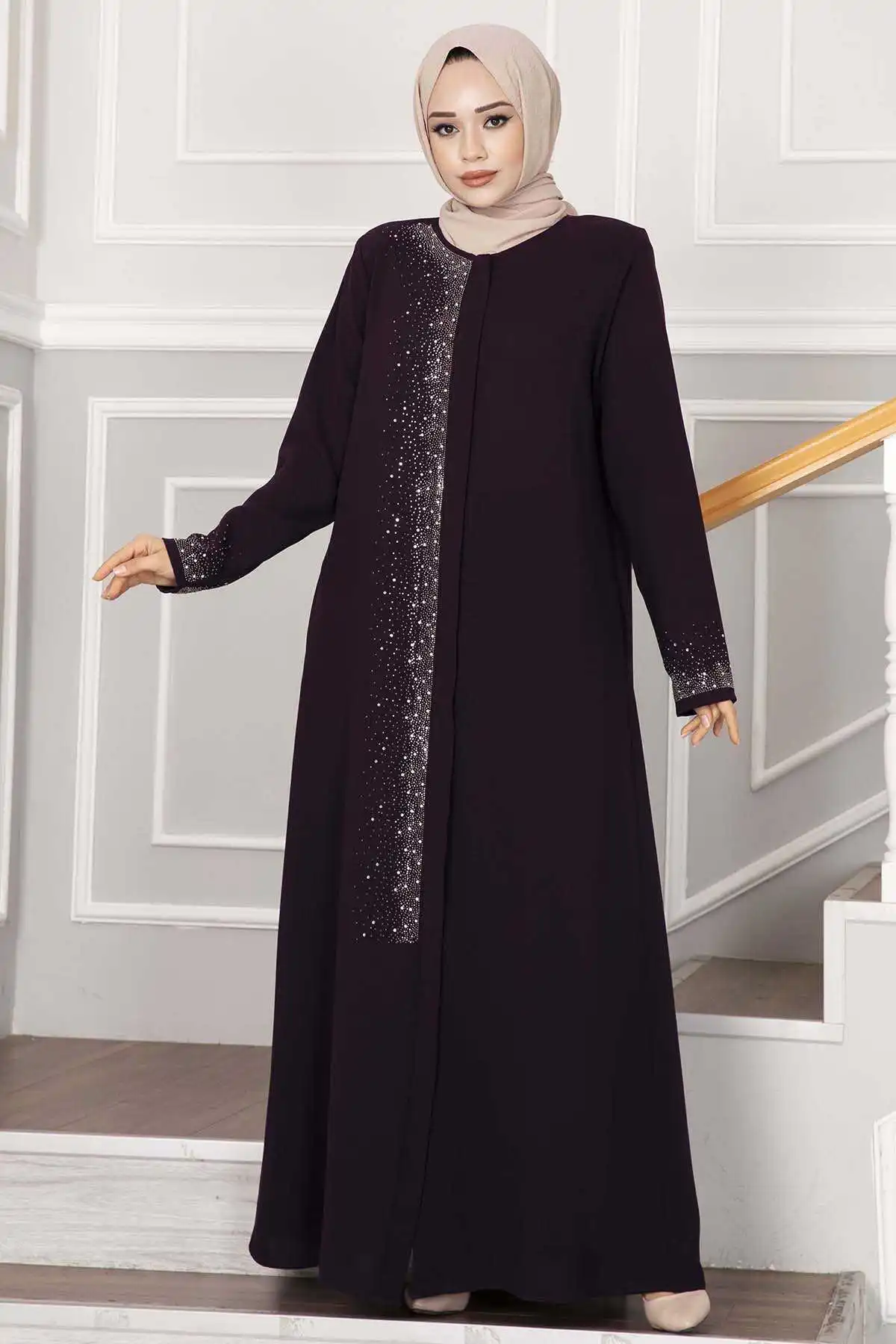 

Women Hijab clothing Sprinkled Stone Detailed Hijab Abaya Muslim Abaya Dress Maxi Kaftan dresses for women Skirt Turkey