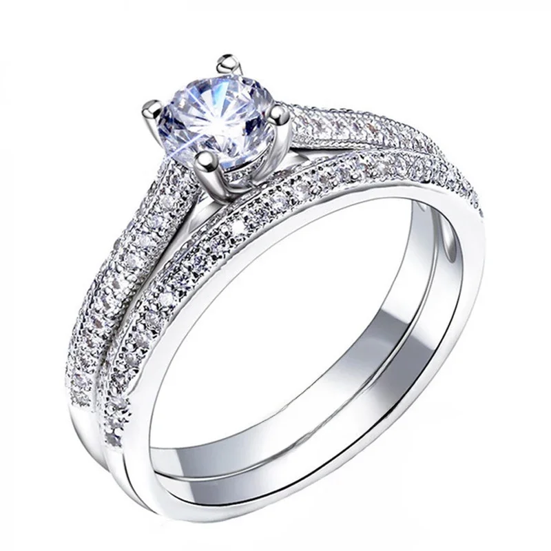 1 para Vintage Halo 925 Sterling Silver zestaw obrączek ślubnych dla kobiet Lady prezent na rocznicę biżuterii sprzedaż luzem — zdjęcie 2