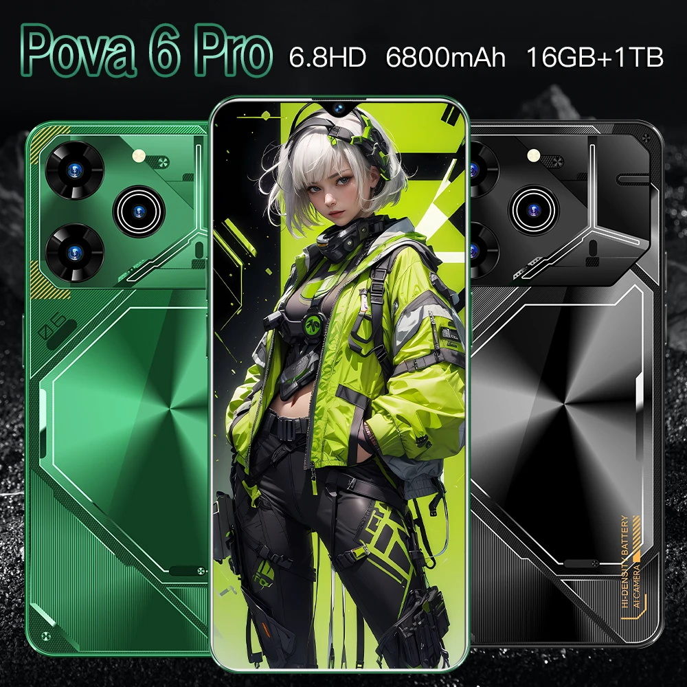 

G Phone Global Version 2024 Pova 6 Pro Mobile Phones 16G+1T Brand New 6.8Inch Cellphones Android14 6800mAh 108MP Dual SIM Card