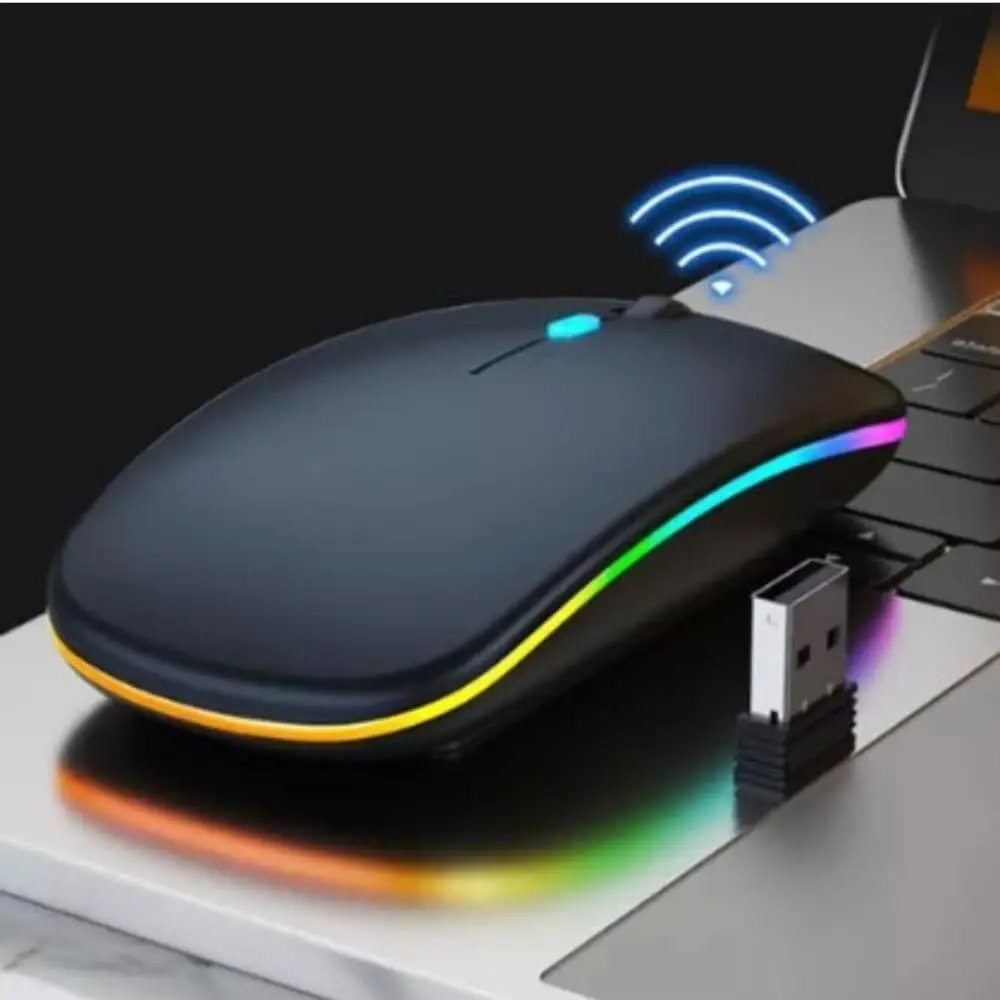 ماوس لاسلكي قابل لإعادة الشحن Led Rgb 2.4 جيجا هرتز سماعة لاسلكية تعمل بالبلوتوث Optico Ghz كمبيوتر محمول - رائع