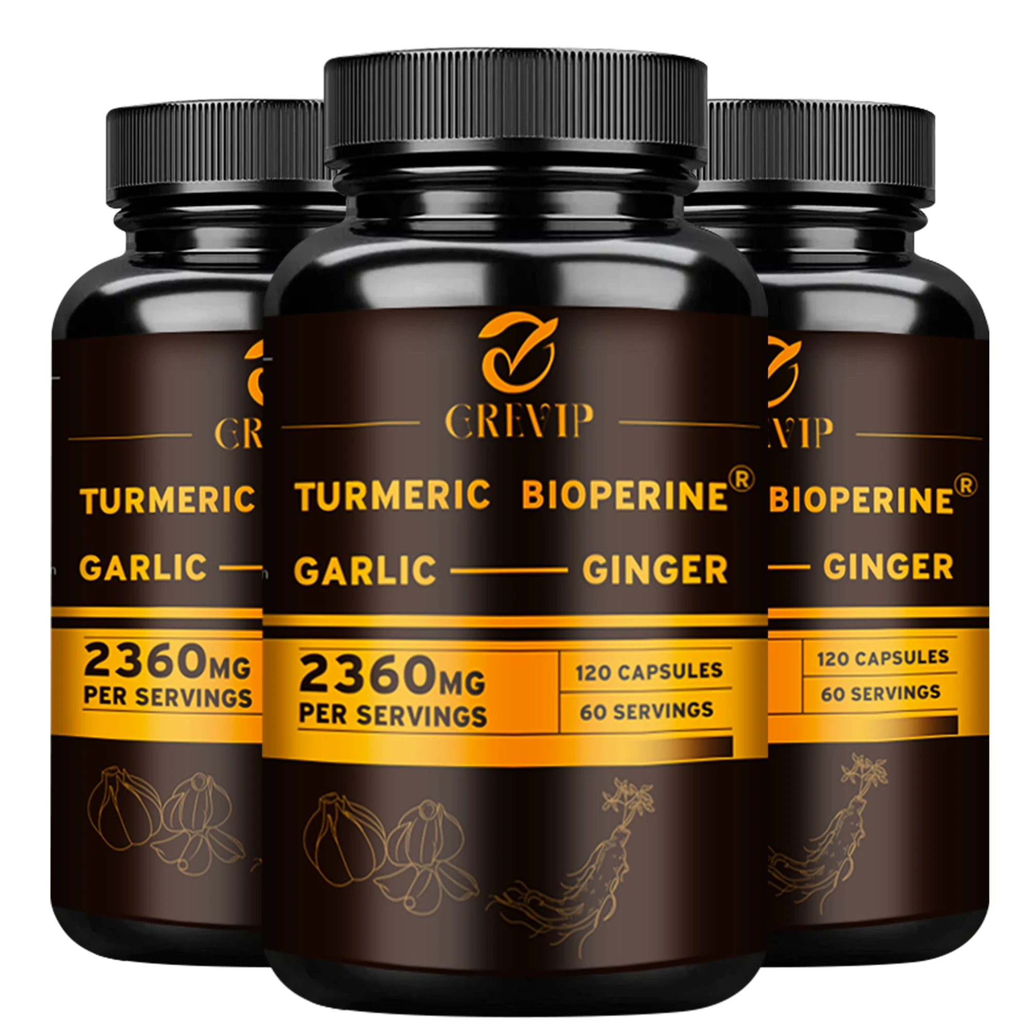 4-in-1 Turmeric Ginger Supplement - Garlic, Turmeric Root, Black Pepper - Joints, Immune Support, Digestion - 120 Capsules