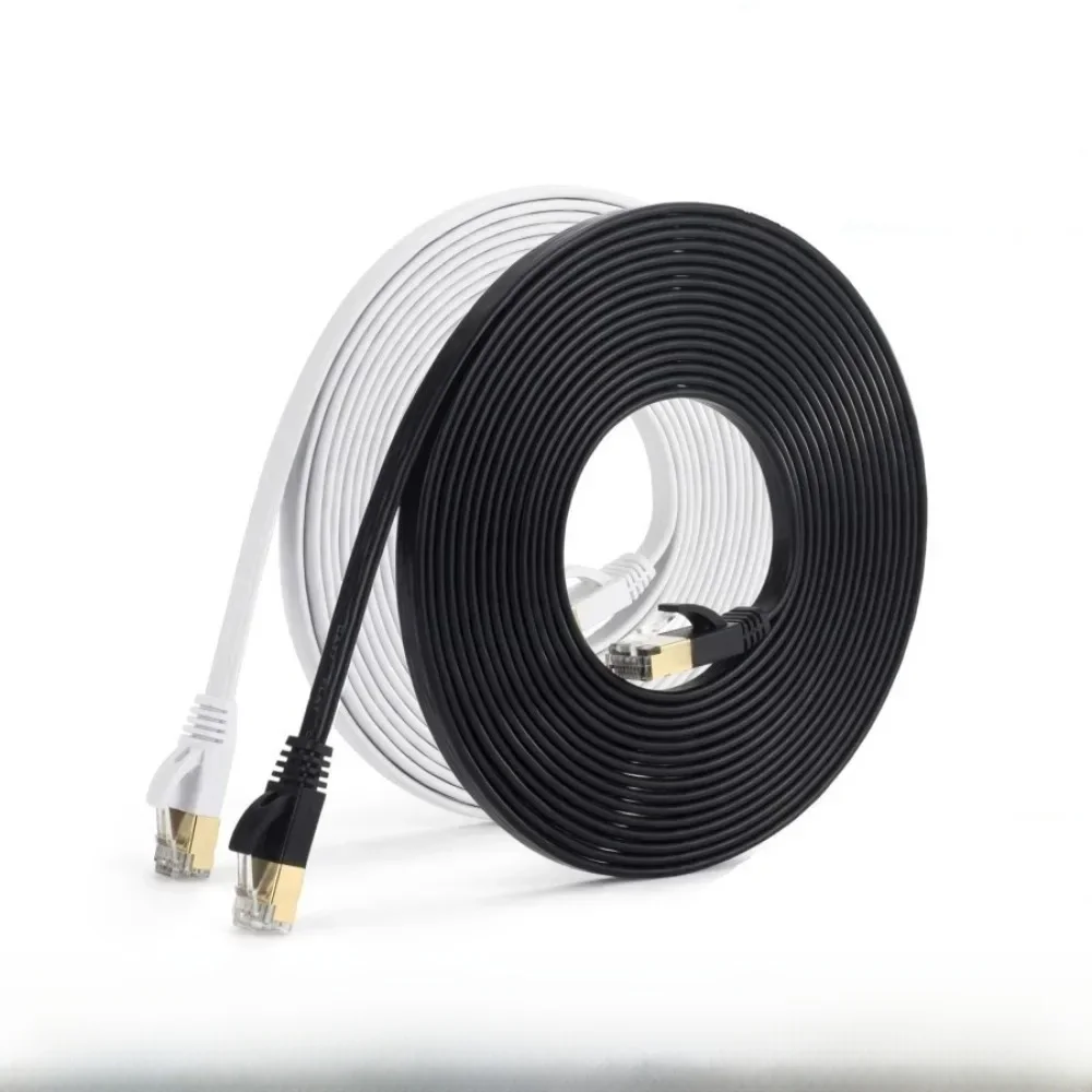 Câble réseau plat Ethernet Cat7 6, blanc et noir, 30m, 20m, 15m, 10m, RJ45, patch rette pour modem et routeur