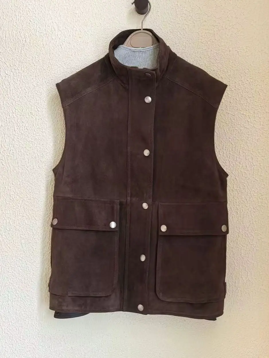 Retro Sheepskin Stand Collar Sleeveless Jacket Coat